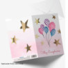 Tarjeta Feliz Cumpleaos Globos Acuarela Y Estrellas Doradas